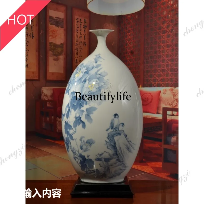 03 underglaze hand-painted ceramic olive vase Chinese classical living room Bogu rack wine cabinet ornament