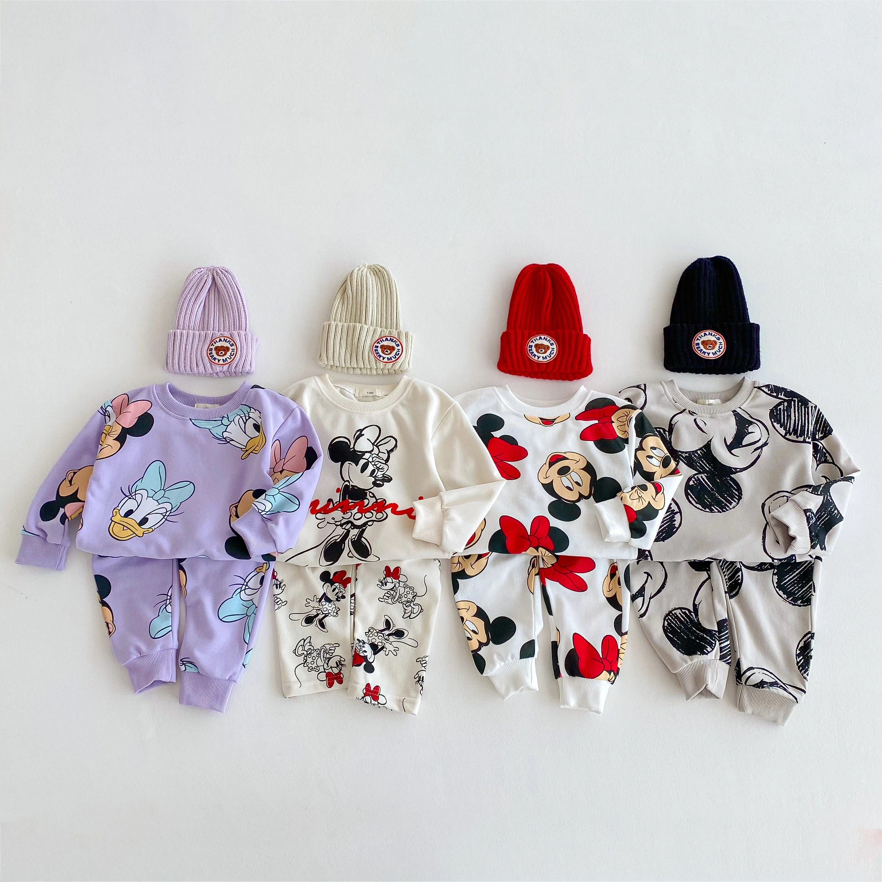

Disney Cartoon Sweatshirt Set Trendy Fashion Children's Clothes Long Sleeved Tracksuits Outfits Minnie Cute Baby Girl's 2pc/set