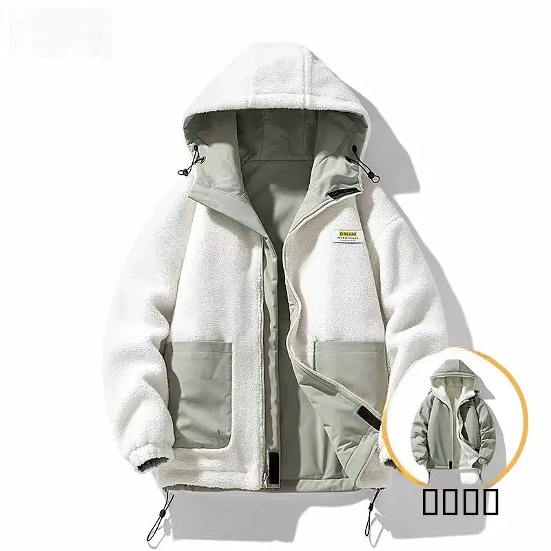 

Двусторонняя куртка из овечьей шерсти и хлопка для мужчин, утепленная, пушистая, в корейском стиле, повседневная, для осени и зимы