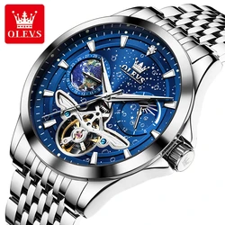 OLEVS 6705 Original Luxury Brand Men's Watches Starry Sky Dial Trend Moon Phase Waterproof Automatic Mechanical Watches for Men