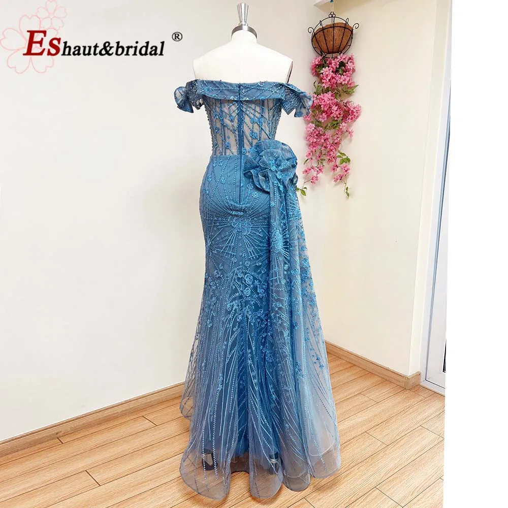 Elegant Mermaid Lace Evening Dress for Women 2023 Off the Shoulder with Side Slit Long Formal Occasion Wedding Prom Party Gowns