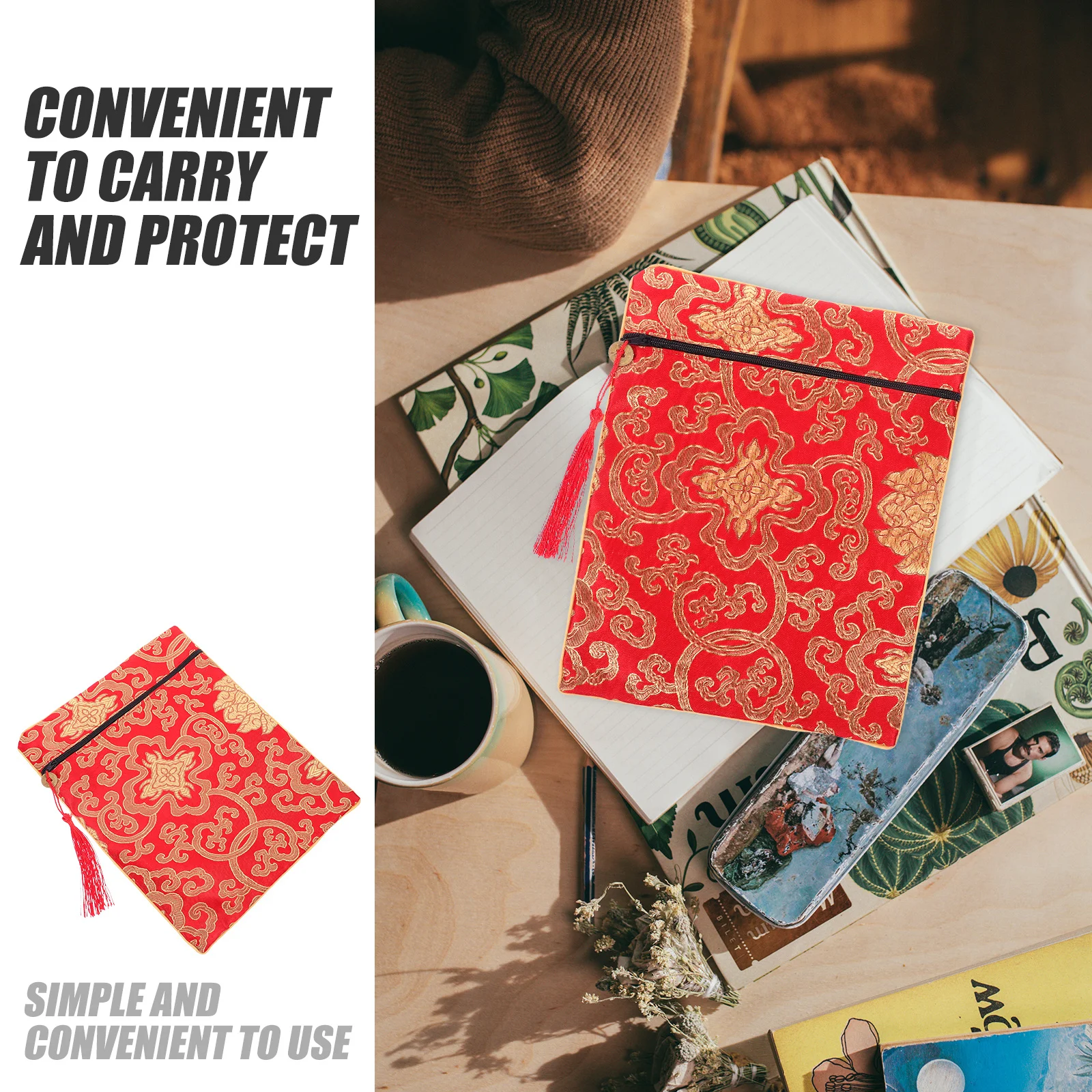 20x25cm Buddhist Book Cloth Bag Yellow Embroidered Dragon Pattern Scripture Pouch for Zen Church Texts Storage Carrier