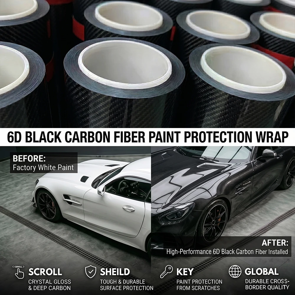 6D High Gloss Black Carbon Fiber Vinyl Wrap Film Car Styling Motorcycle Stickers Accessories Air Release Waterproof Accessories
