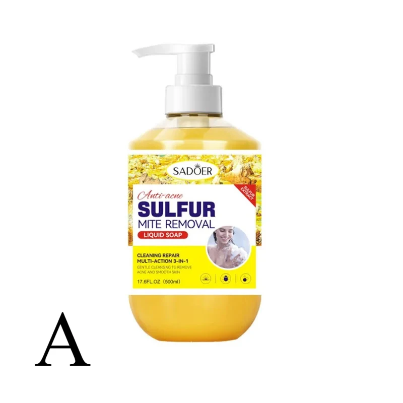 500ml Pulizia profonda Rimozione degli acari allo zolfo Lavaggio del corpo Controllo dell\'olio Gel doccia Detergenti per il bagno e il corpo