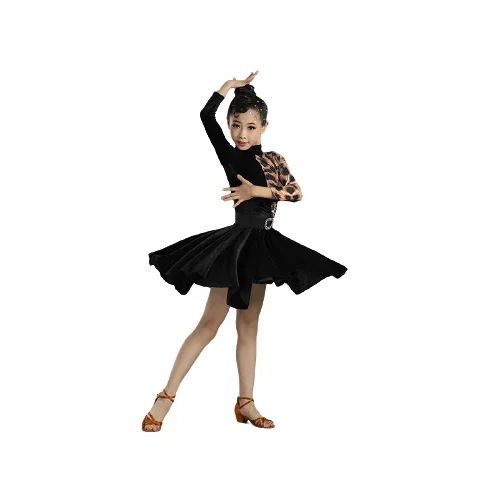 

New Girl Latin Dance Dresses for Girl Children Long Sleeve Dance Competition Stage Performance Practice Costume Kids Party Skirt