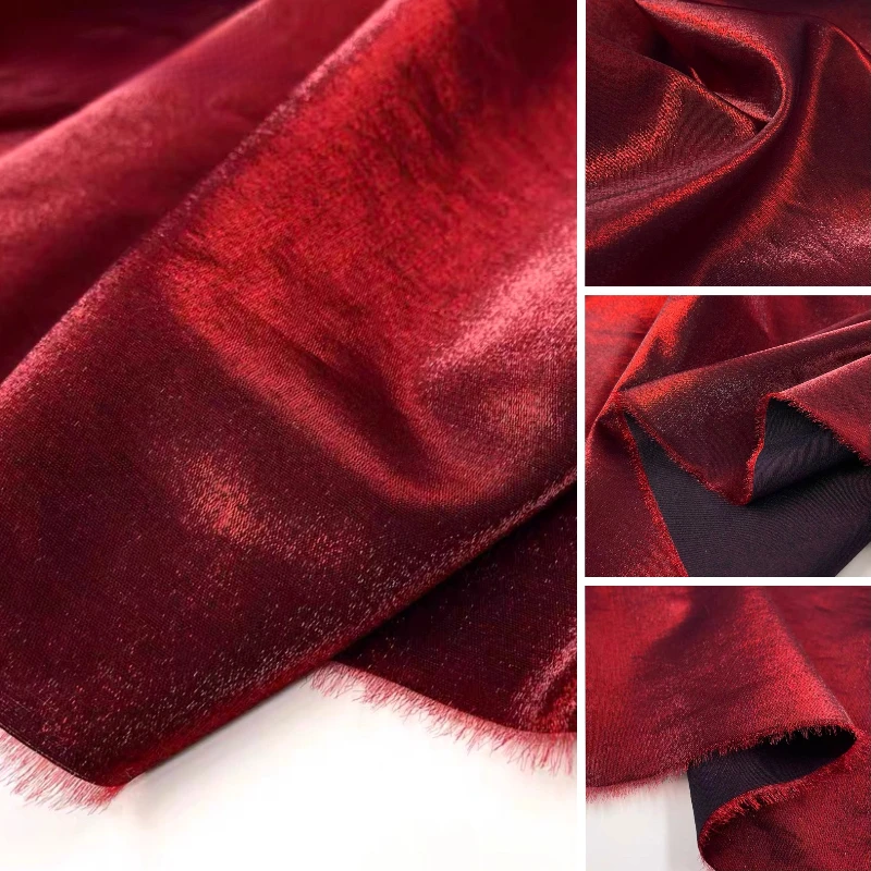 Vestido Jacquard luminoso Vintage de tela roja vino que cambia de Color, Material Hanfu, vestido Formal de lujo, textura elegante, textil de diseñador