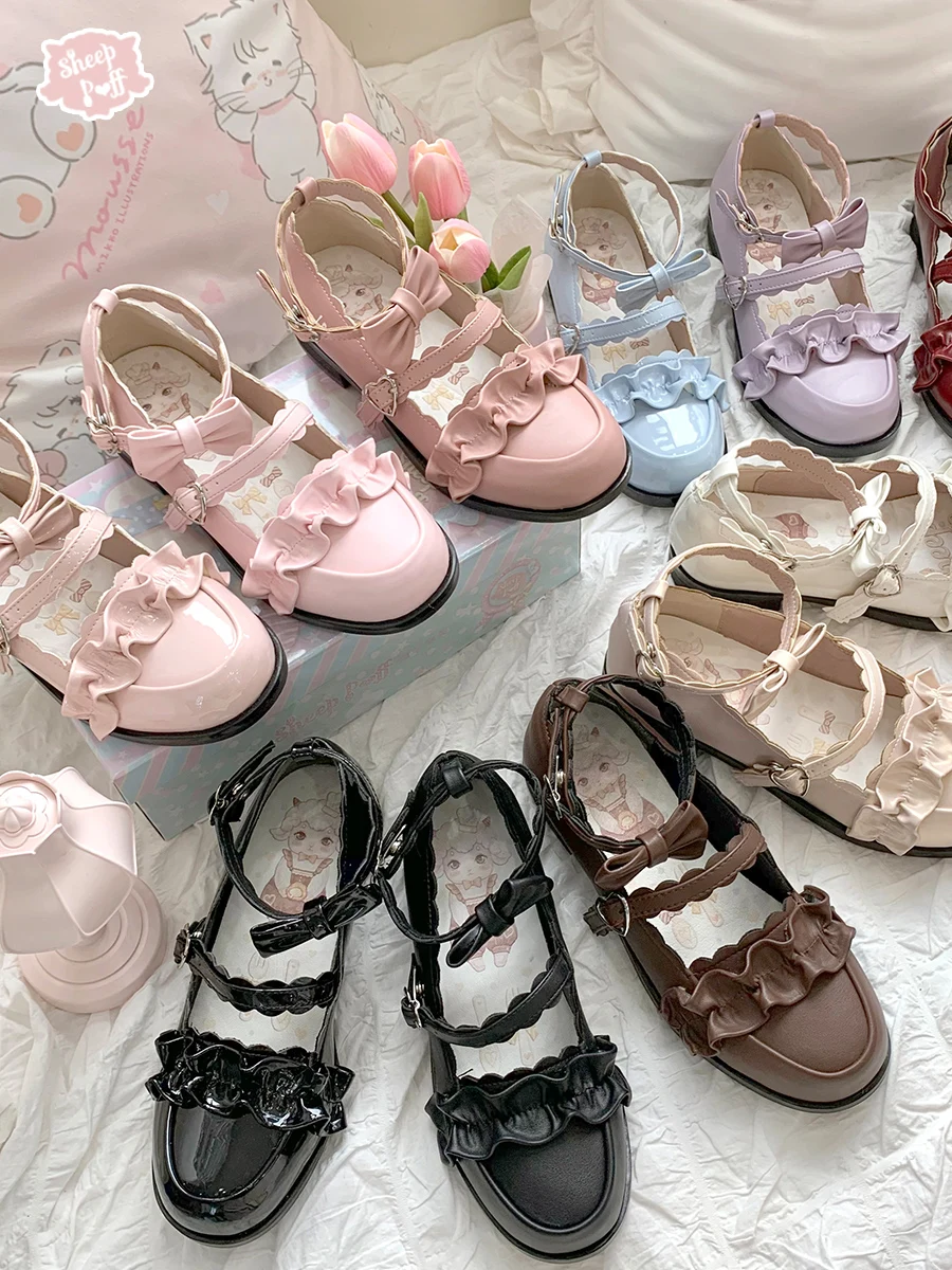 

Japanese versatile comfortable women's shoes Lolita lace girl cute sweet single shoes bow frilly Mary Jane pumps for female