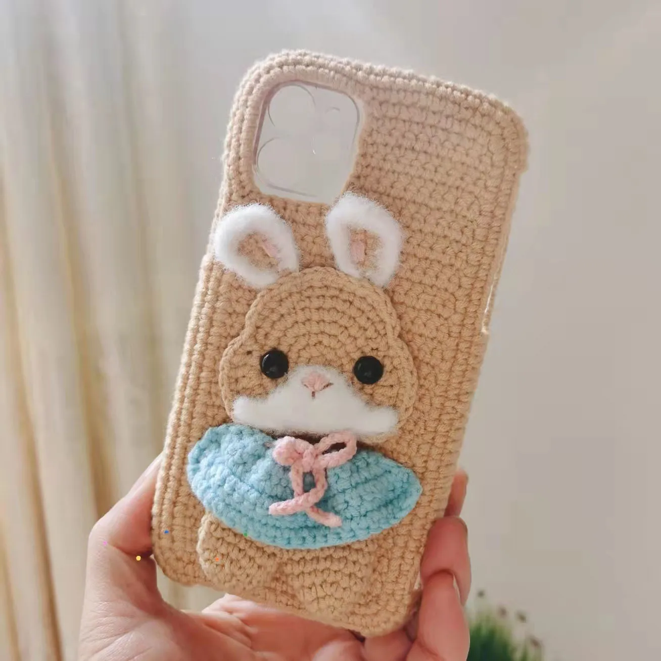 DIY Creative Hand-woven Cartoon Custom Cute Milk Tea Rabbit Suitable for IPhone Phone Case