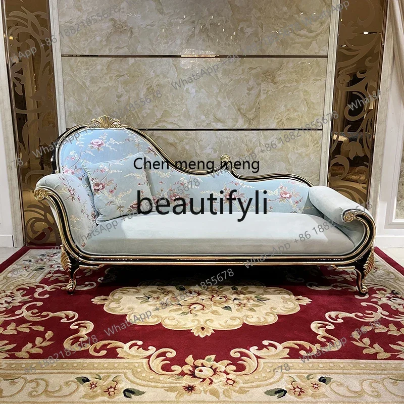 

Французский шезлонг из цельного дерева, европейский косметический диван, кресло из американской неоклассической ткани, мебель для спальни2936