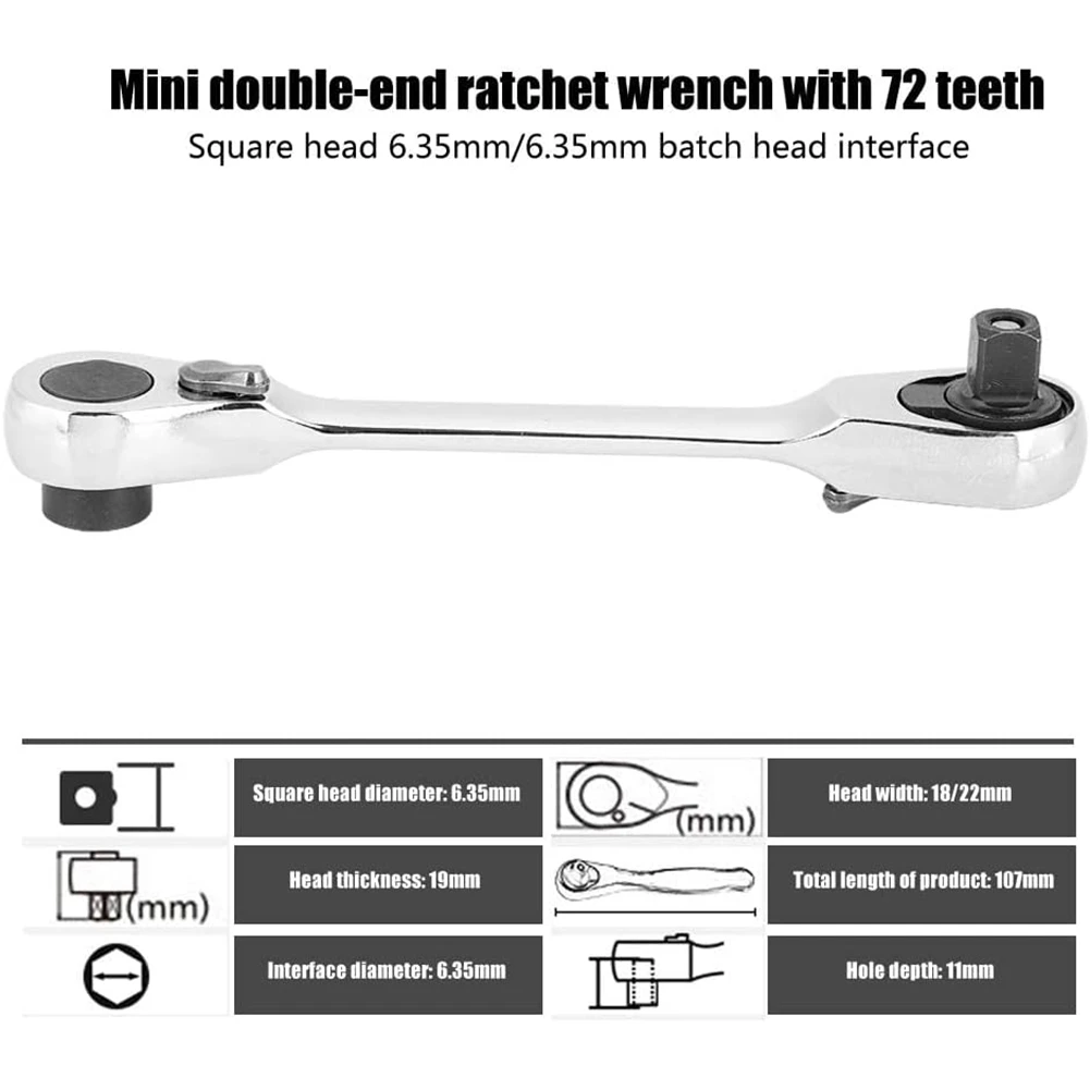 【Flash Sale】 1/4 Zoll Mini-Ratschenschlüssel, 72 Zähne Antrieb, Ratschenschlüssel, Werkzeugschlüssel, Sechskantgriff, Schlosssockel, Schnellwechselwerkzeug