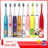 Child's USB Sonic  Electric Toothbrush Rechargeable Colorful Cartoon Brush Kids Automatic IPX7 Waterproof With Replacement Heads