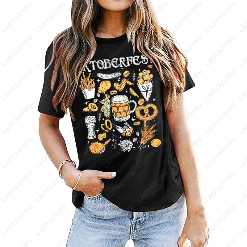 مهرجان أكتوبر النساء الرجال الألمانية التي شيرت مهرجان أكتوبر زي مضحك الشرب الجرافيك تيز عادية بسيطة القطن قصير الأكمام بلايز #1