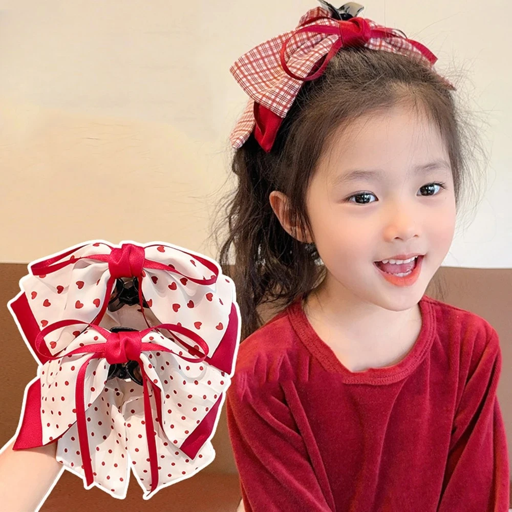 

Sweet Hair Grab Girl Princess Red Bow Hairpin Polka Dot Children's Hair Clip Student Hair Claw For Kids
