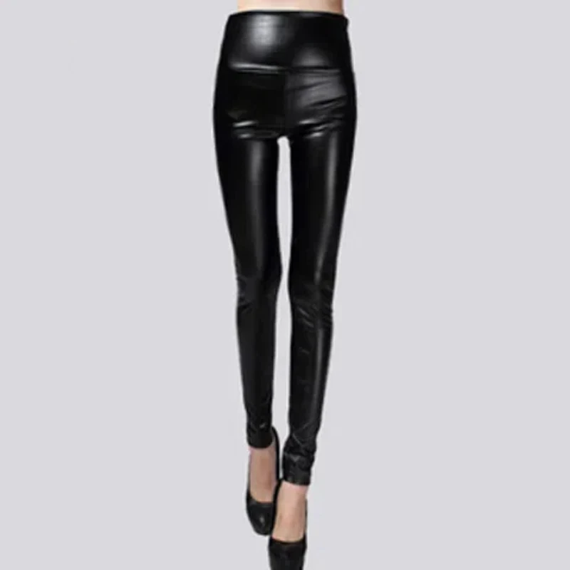 

New Product Multi Color Elastic and Velvet Thick PU Leather Bottom Pants for Women Wearing High Waist Tight Leather Pants 155