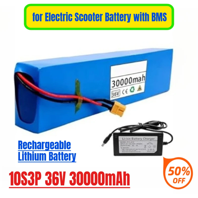 

18650 10S3P 36V 30000mAh Rechargeable Lithium Battery Pack 500W Power Modified for Electric Scooter Battery with BMS