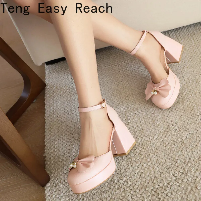 New High Heels Women Pump Mary Jones Shoes Large Size 46 Patent Pink White Women's High Heels PROM Wedding Shoes Elegant