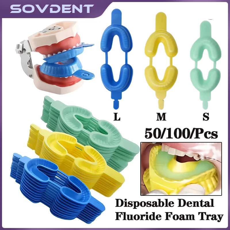 50pc/100Pc/Bag Dental Fluoride Tray Disposable Dual Arch Foam Impression Trays Denture False Teeth Holder Foam Impression Trays