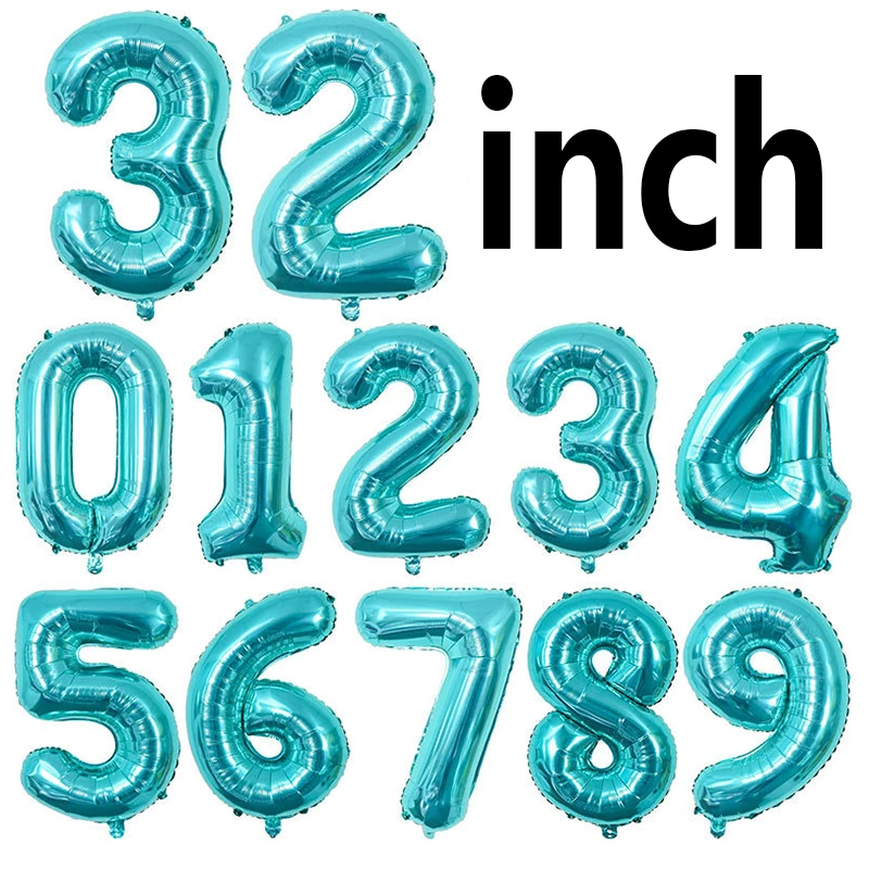 

32inch Tiffany Blue Number Foil Balloons Ocean Mermaid Theme Birthday Party Decor Kids Baby Shower Supplies Ballon