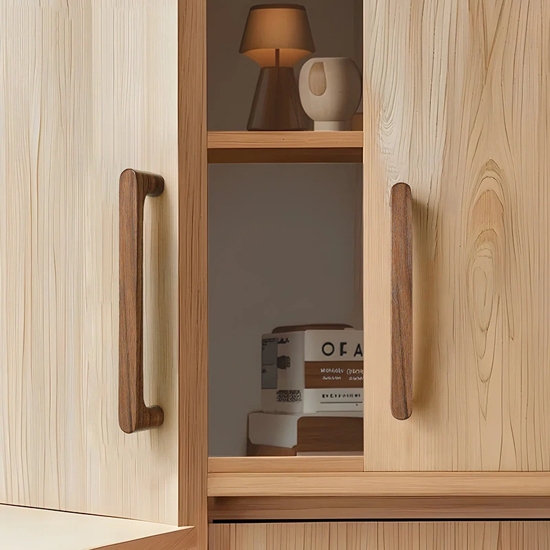 Retro Walnut Wooden Kitchen Cabinet Handle Solid Beech Cabinet Door Handle Furniture Handle Drawer Knobs Lengthen Wardrobe Pulls