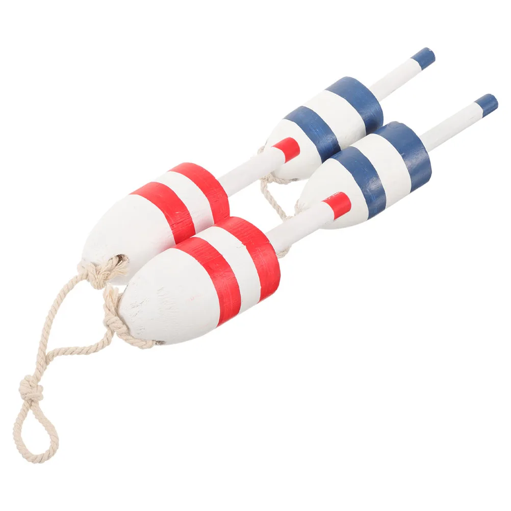 

2 Pcs Light Blue Floating Wall Buoy Wood Ornament Handcrafted Nautical Decor Vintage Christmas Seashell Sailboat
