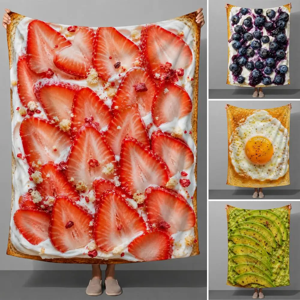 Breakfast Toast Fried Egg Realistic Food Aesthetic Throw Soft Flannel Throw Blanket for Couch Bed Sofa Warm Cozy All Season