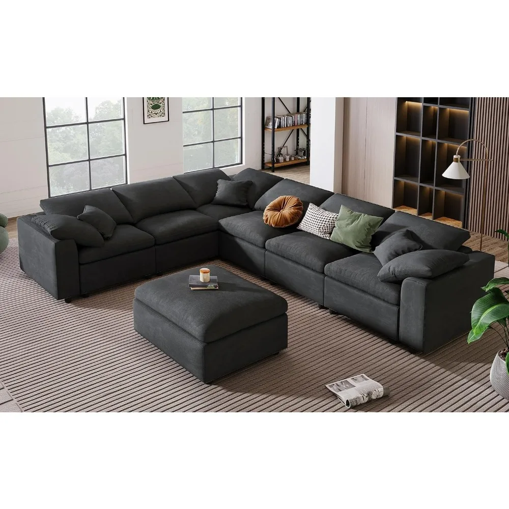 Modular Cushions Sectional Sofa Couch with Movable Ottoman, L-Shaped Corner Seater for Home Living Room, Spacious Space Sofá