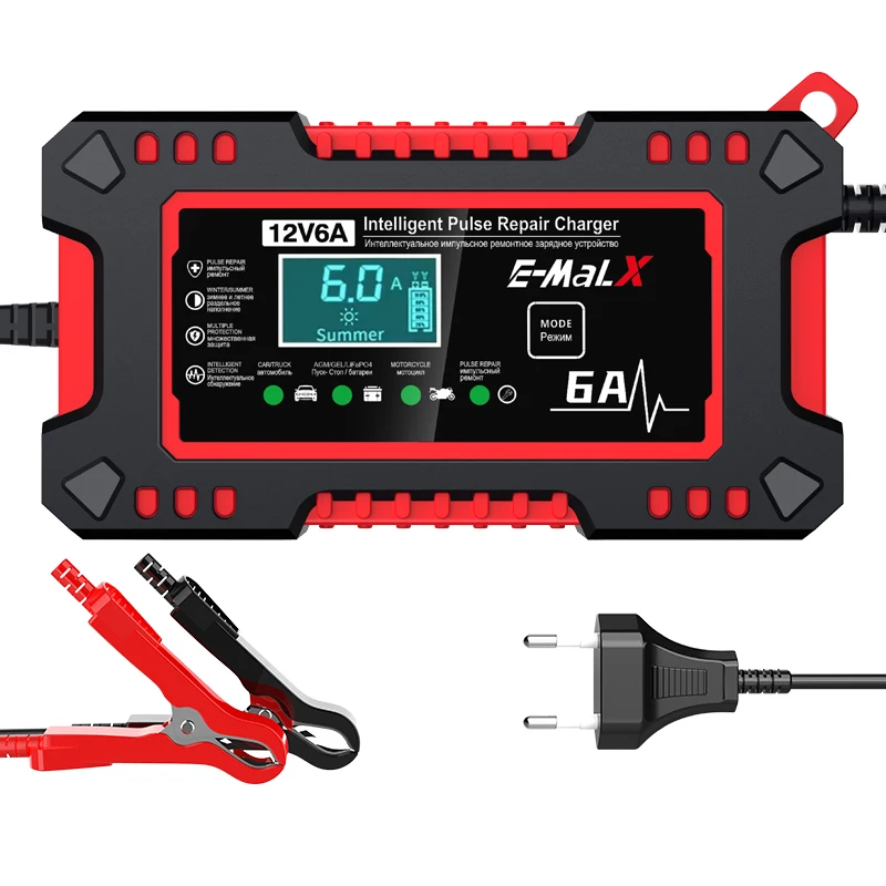 

Car Battery Charger Voltage Temperature Detection For SUV Motorcycle Truck Digital LCD Display 12V 6A Intelligent Pulse Repair