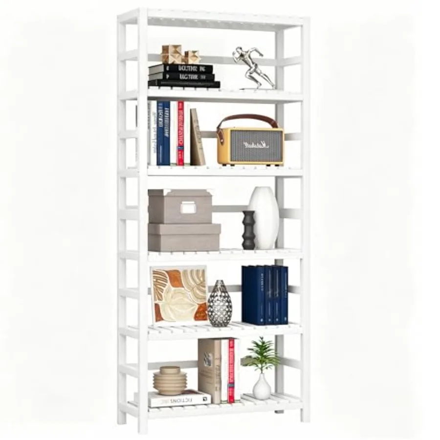 

6-Tier Bamboo Shelf, Bamboo Storage Shelving Unit, Tall Bookcase with Adjustable Shelves, Multipurpose Storage Display Shelf fo