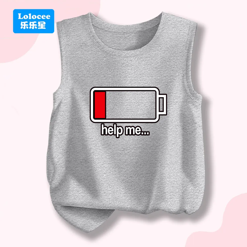2026 الصيف الاطفال الفتيات تانك القمم أكمام تي شيرت الكرتون بطارية سترة قمصان القطن قميص المراهقين الأطفال تيز DCMD1