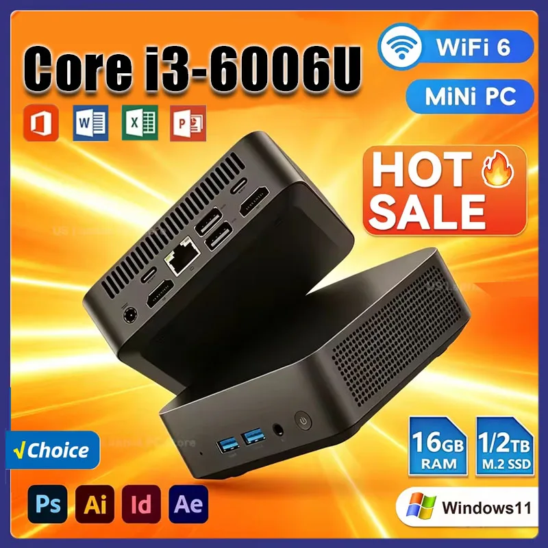 MINI PC Windows 11 Pro Core i3 6006u /i3 6100 Gaming Office Study Pc Laptop Bag 32GB RAM 1TB 2TB SSD WiFi 6 BT5.2 4K PC Desktop