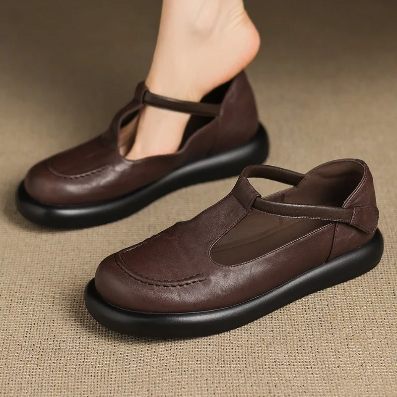 

Туфли-лодочки на низком каблуке в стиле ретро с круглым носком и Т-образным ремешком, женская модная повседневная обувь с толстой подошвой, удобная мягкая подошва, Zapatos De Mujer