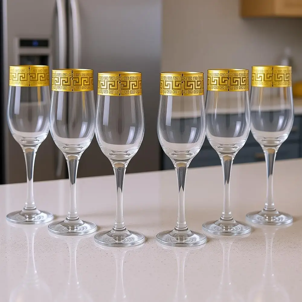 

Champagne Lute Glasses Set of 6, 6.8 oz Round Cylinder Stemmed Glasses, Dishwasher Safe, Premium European Grade Glassware