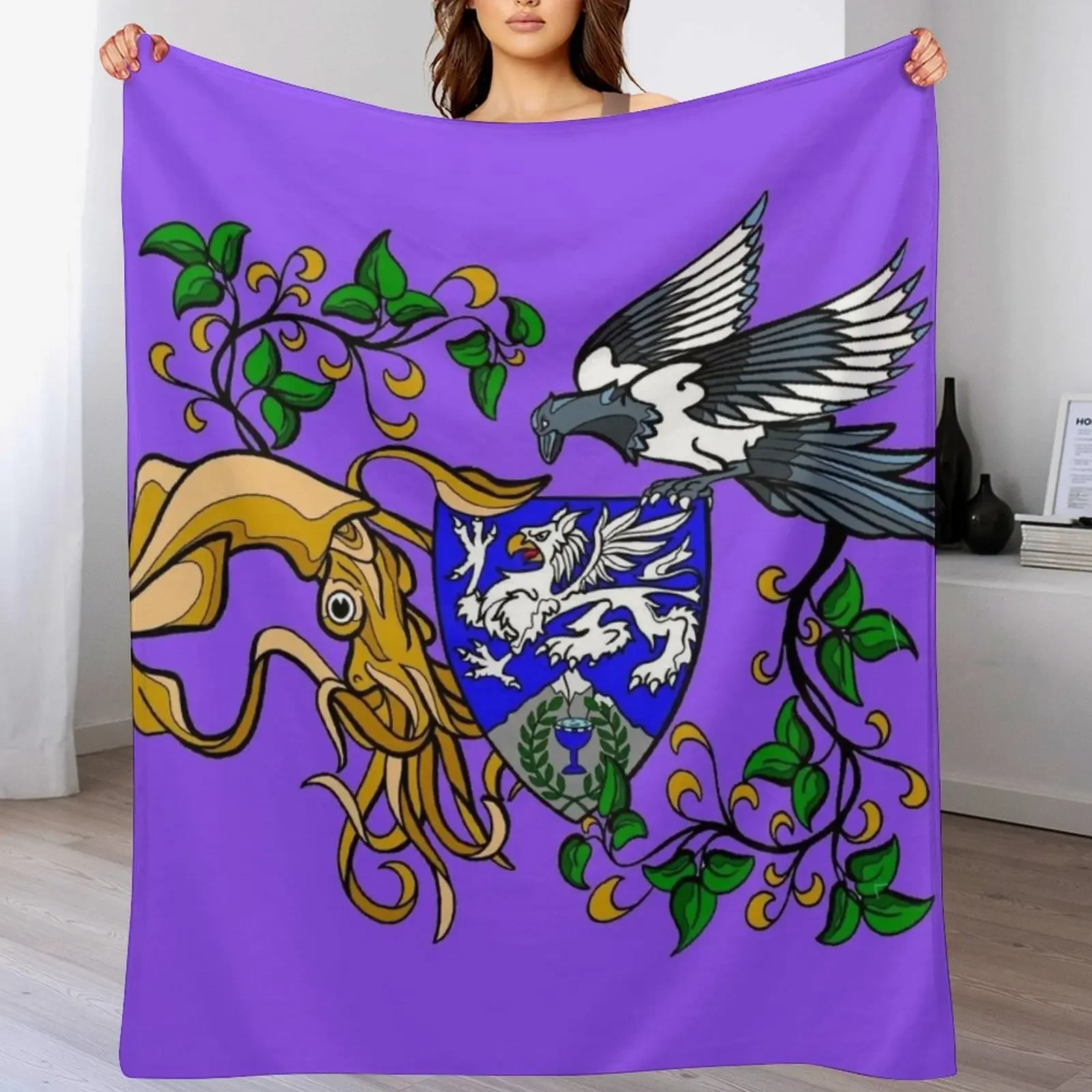 

The Squid and the Magpie (large Items) Throw Blanket Loose Luxury Brand Retros Blankets