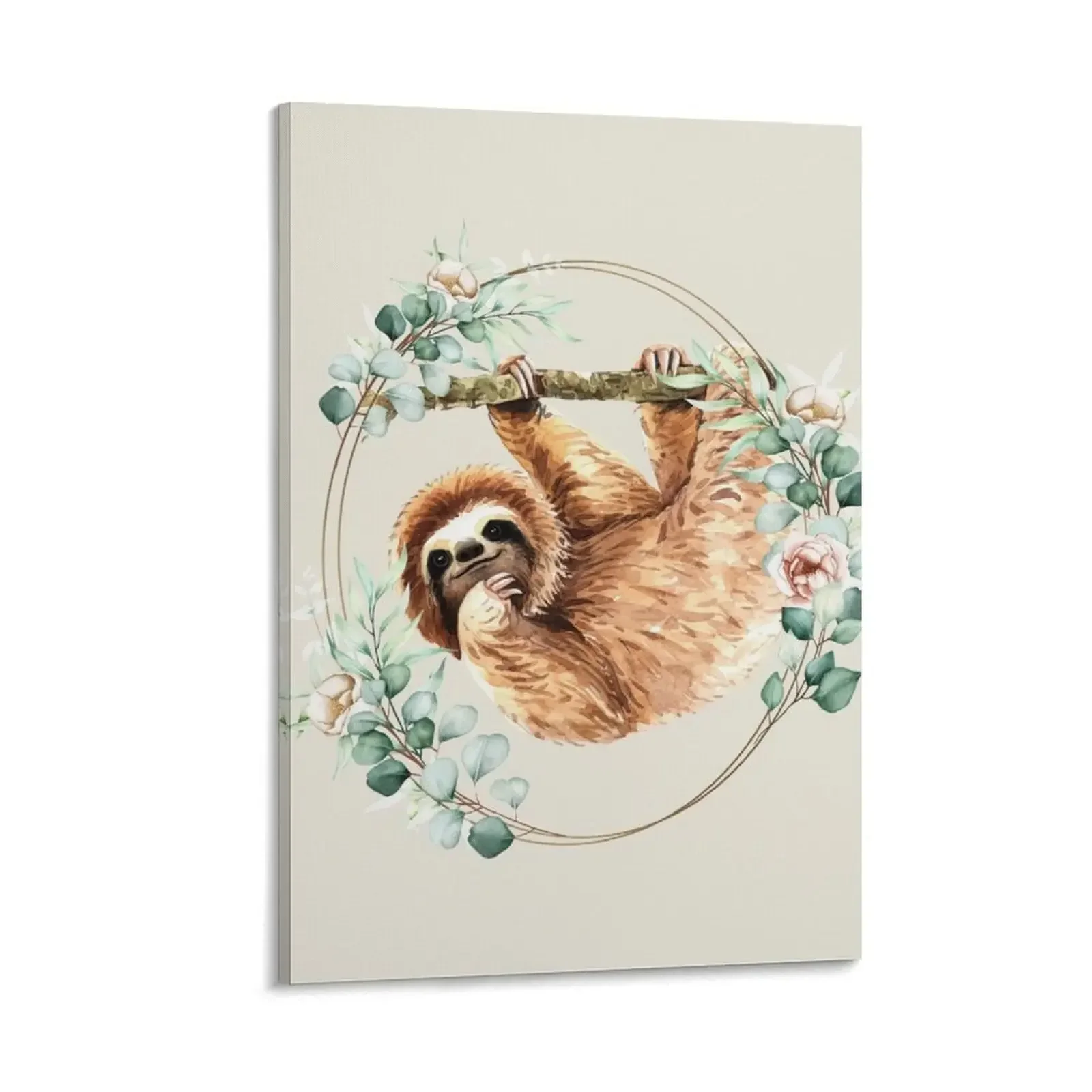 

Sloth in a Floral Gold Wreath Frame Canvas Painting poster Decoration for home wall art canvas painting