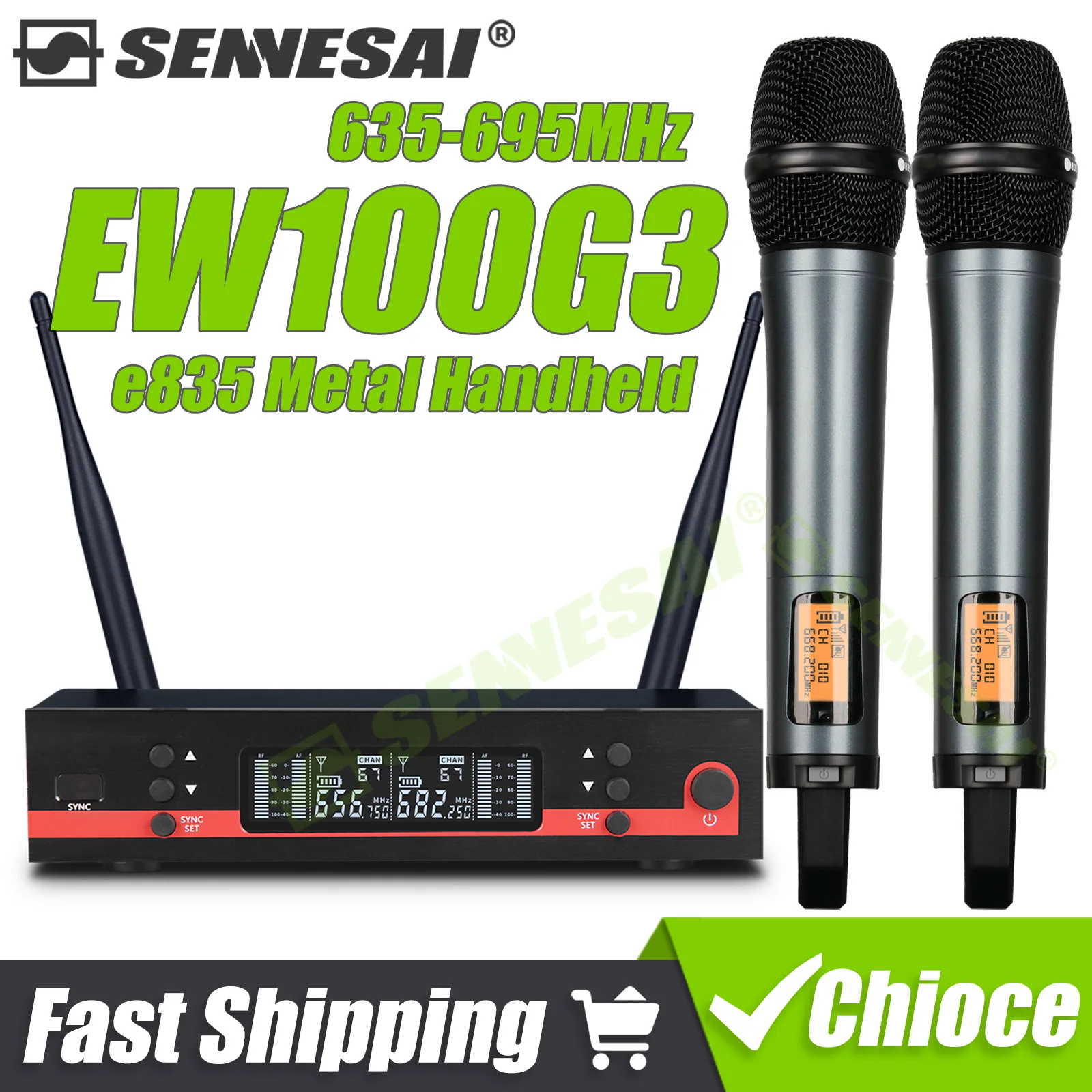 Top Quality！ew100g3/e835 Professional Dual Wireless Microphne 600-695MHz Stage Performance 2 Channels UHF Karaoke Metal Handheld
