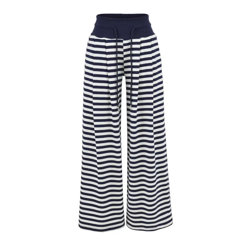 Pantaloni a righe per la casa stile pigro Pantaloni lunghi Donna Autunno Nuovo Cravatta a vita bassa con coulisse Pantaloni versatili dimagranti casual a gamba larga NVB5