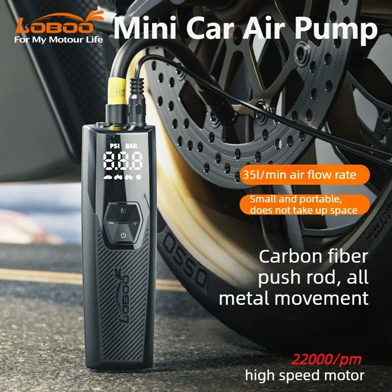 LOBOO Wireless Car Pump 22000RPM 35L/min Mini Portable Air Compressor for Motorcycles Bicycle Inflation Flow Rate Tire Repair