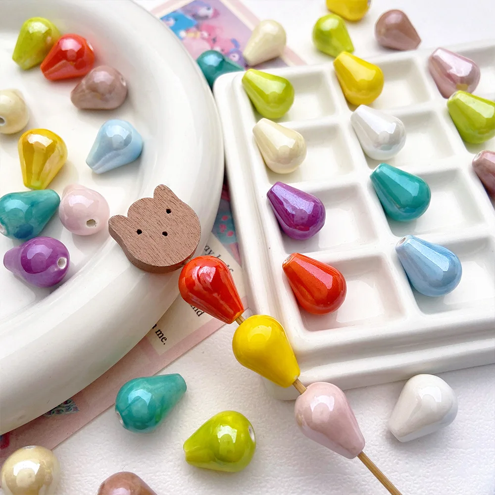 12 x16mm Colourful Glaze Water Drop Shape Ceramic Beads Porcelain Spacer Beads For Jewelry Making DIY Handmade Bracelet Necklace