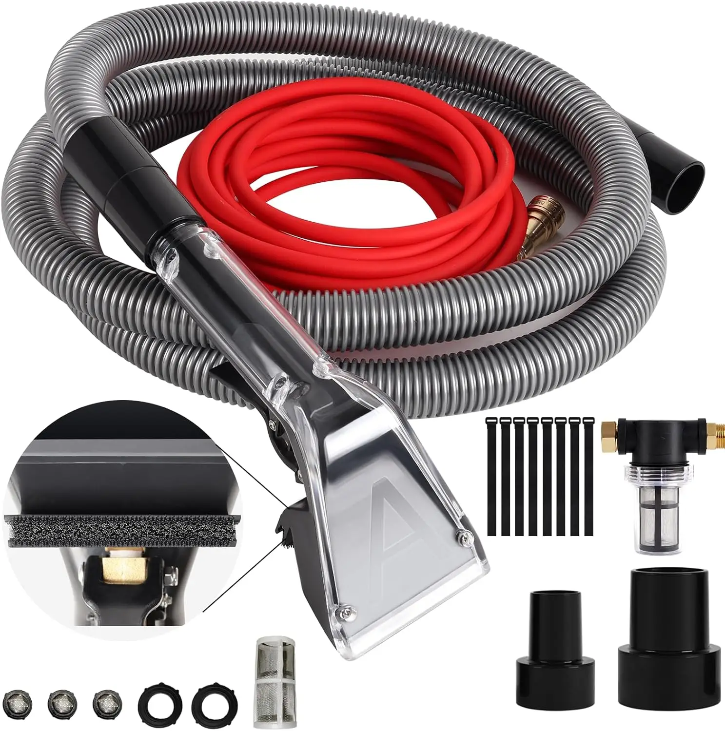 

【Upgrade Hard Bristle Brush】Better Extractor Hose Kit for Shop Vac, with 10FT Hoses and 25 FTWater Pipes, Thick transparent shel