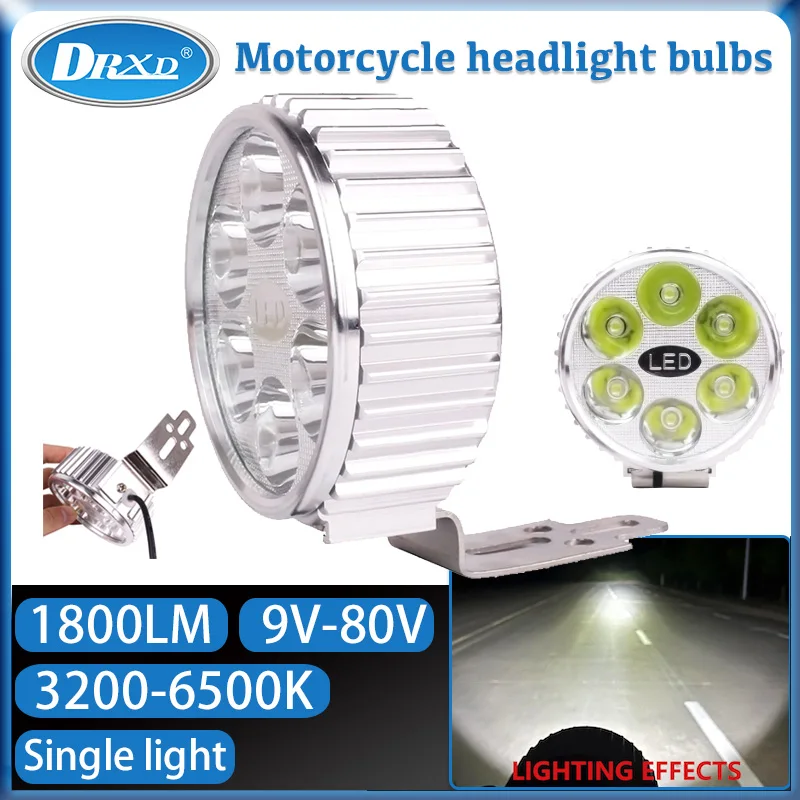 

18W 1800LM LED Motorcycle Spotlights Projectors Motobike Headlight 3200-6500k DC9~80V Single Light Led Lighting