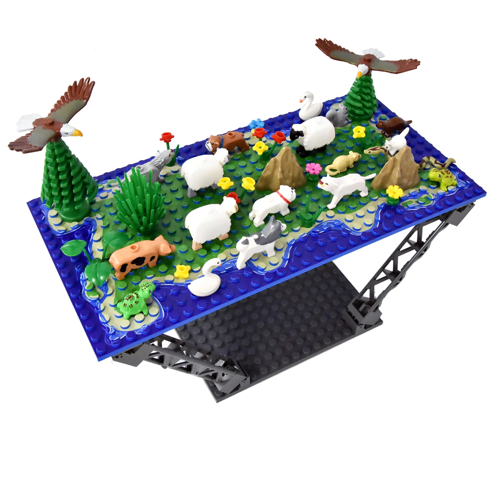 MOC – blocs de construction de modèle créatif Animal Island Paradise, Kits de petites briques, jouets éducatifs de bricolage, ensemble bleu foncé, cadeaux pour enfants