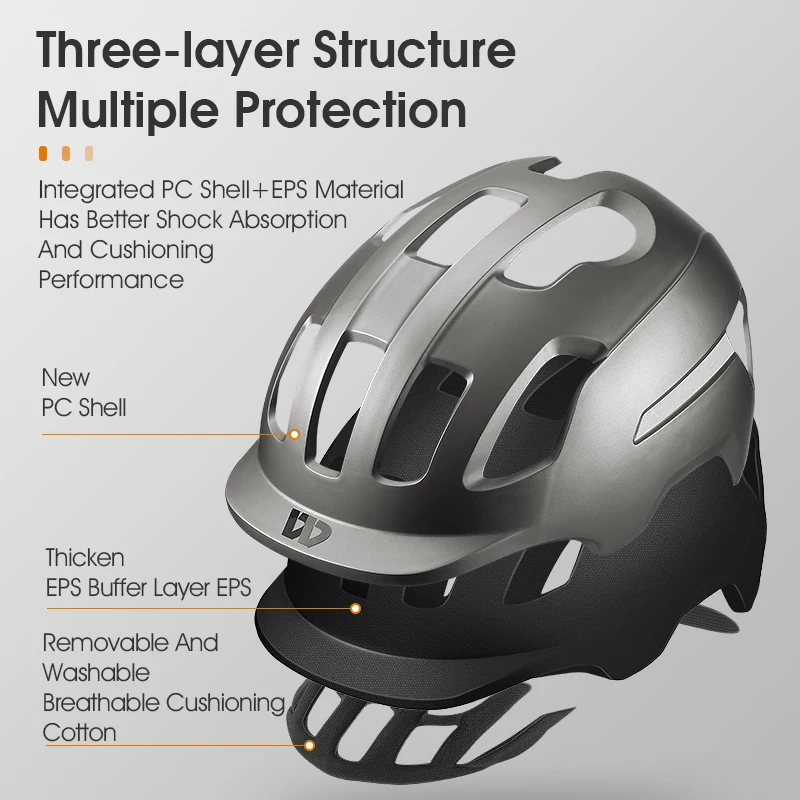 WEST BIKING Cycling Commuter Helmet With Brim Sun Protection Breathable Bike Safety Cap Integrated Molding Unisex Bicycle Helmet