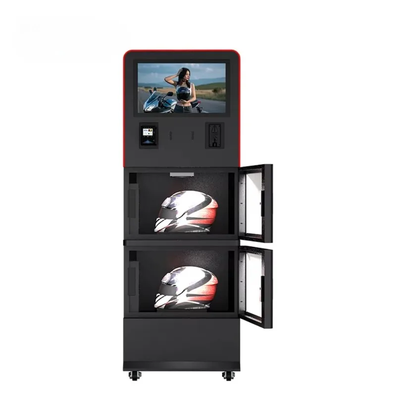 Customized Automatic Helmet Cleaning Kiosk Outdoor Waterproof Dual Compartment Multi Payment Suitable for Gas Stations Lots