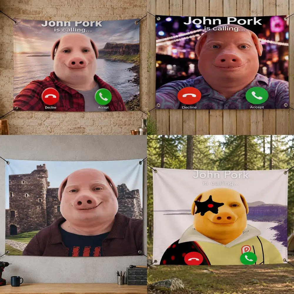 Meme Popular Trending Humor Modern Creative J-John Pork Flags Flag Banner for Bedroom Dorm Party Home Living Room Game Room Gift