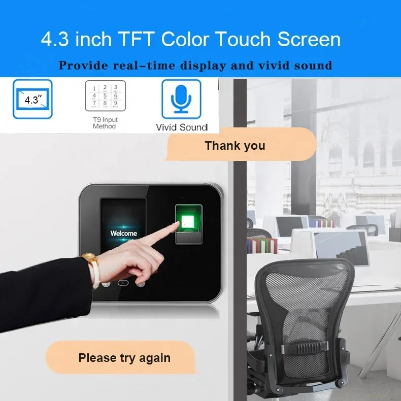 Dispositivo di presenza e controllo accessi con impronta digitale e riconoscimento facciale WIFI