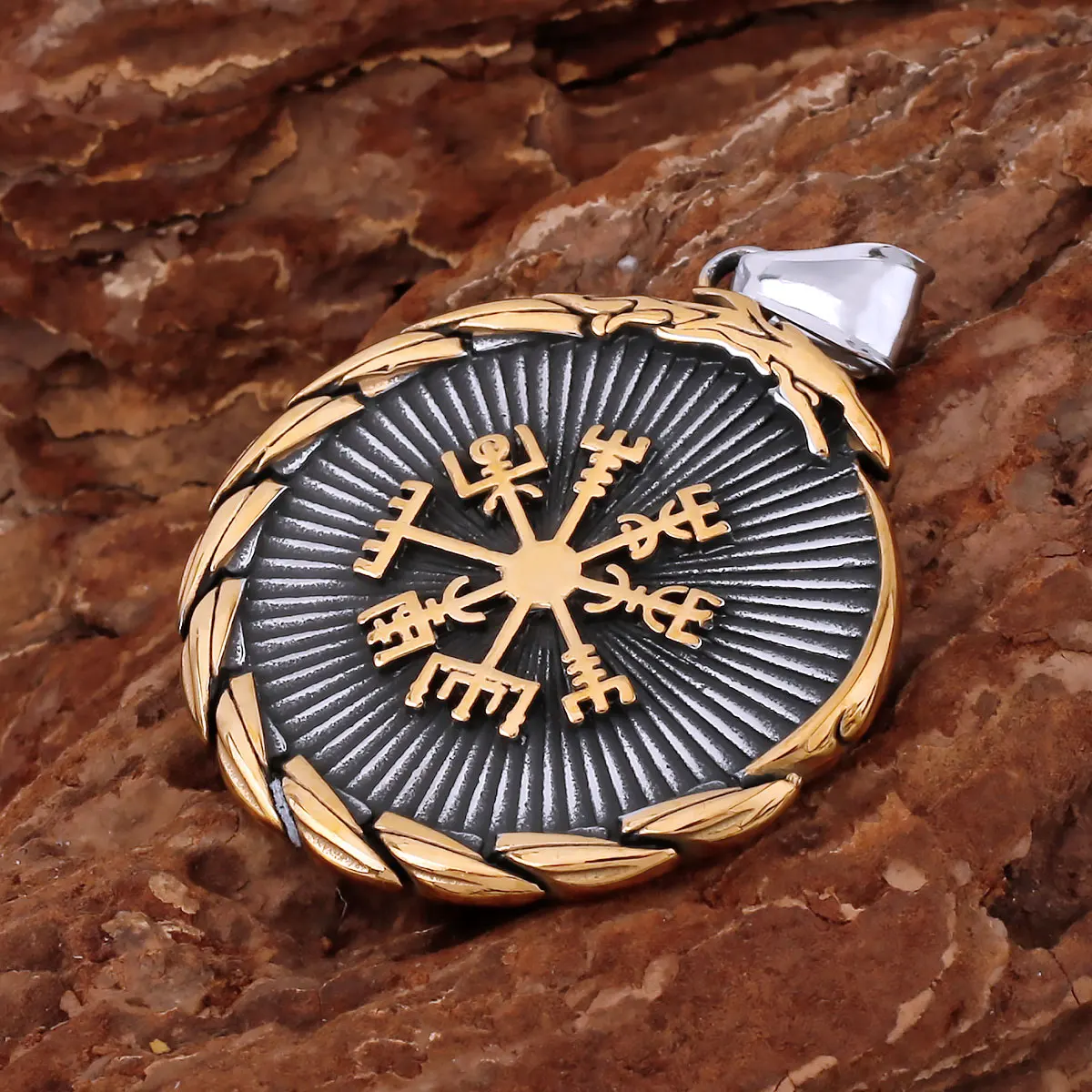 Vikings Stainless Steel Dragon Ouroboros Necklace Men Valknut Compass Slavic Rune Amulet Jewelry Gift for Boyfriend Pendant view 4