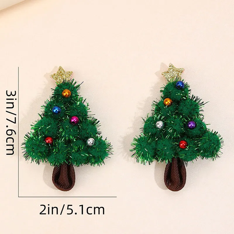 2Pcs Christmas Tree Hairpins Faux Fur Hair Clips For Baby Girls Glitter Bead Barrettes Headdress Kids Headwear Hair Accessories