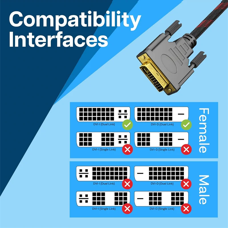 Vothoon DVI to DVI Cable 24+1 Dual Link DVI to DVI-D Cable Male to Male Digital Video Monitor Cable for HDTV Gaming Projector