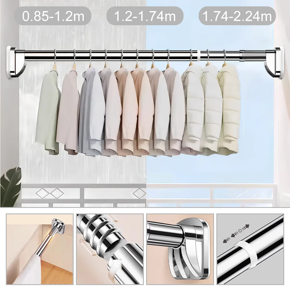 Multifunctional Versatile Telescopic Rod, Stainless Steel Nail-free Fixing Curtain Rod, Shower Sheft Hanging Shower Curtain
