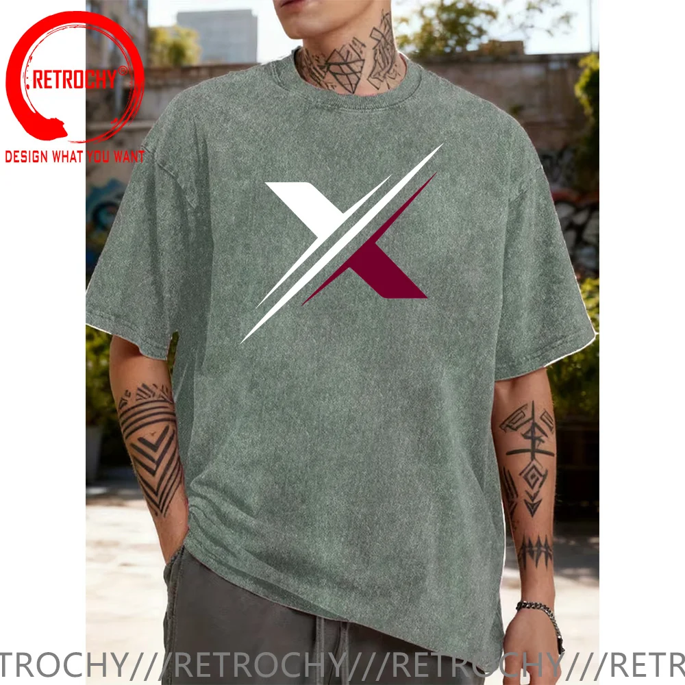 Vintage Washed Cotton T Shirt 2026 Summer Men T-Shirt Loose O Neck Short Sleeve X Style Geometric Printing Casual Tops Tee Shirt